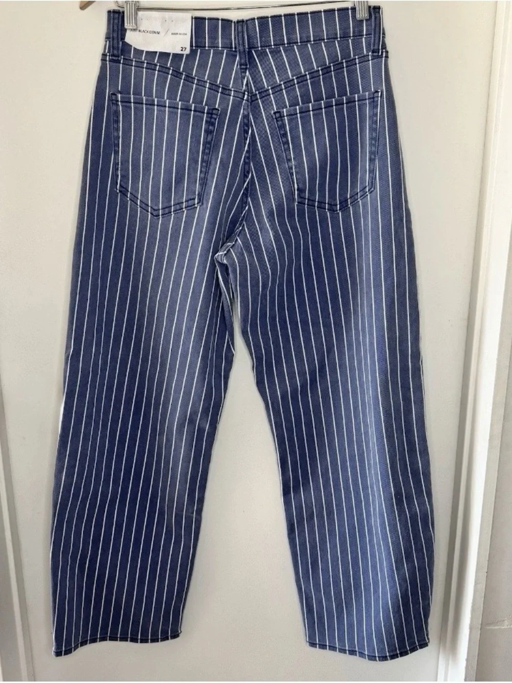 Just Black Denim Barrel Leg Jeans Navy Stripe Women’s 27 NEW W Tags High Rise - Picture 5 of 5